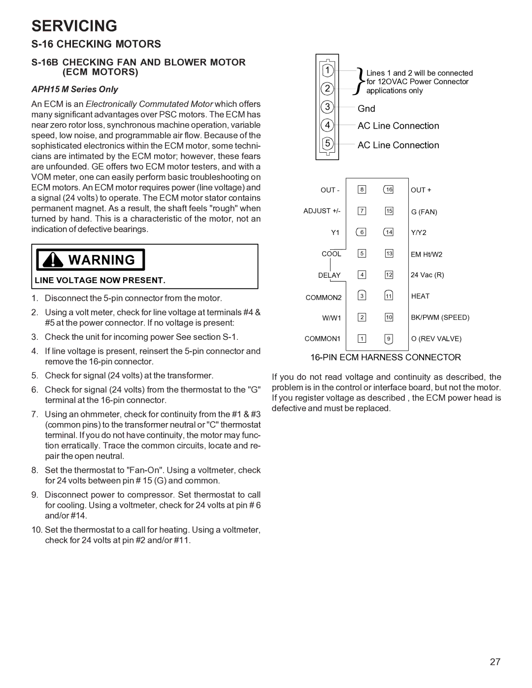 Goodman Mfg R-410A manual Checking Motors, APH15 M Series Only 