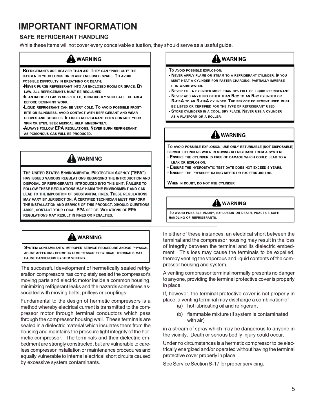 Goodman Mfg R-410A manual Safe Refrigerant Handling 