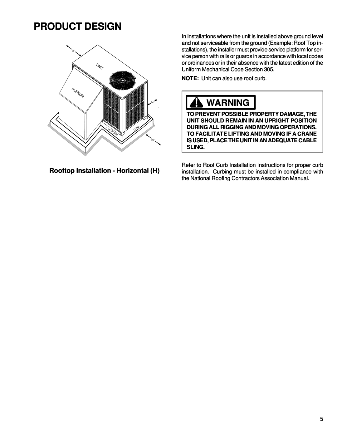 Goodman Mfg R-410A service manual Rooftop Installation - Horizontal H, Product Design 