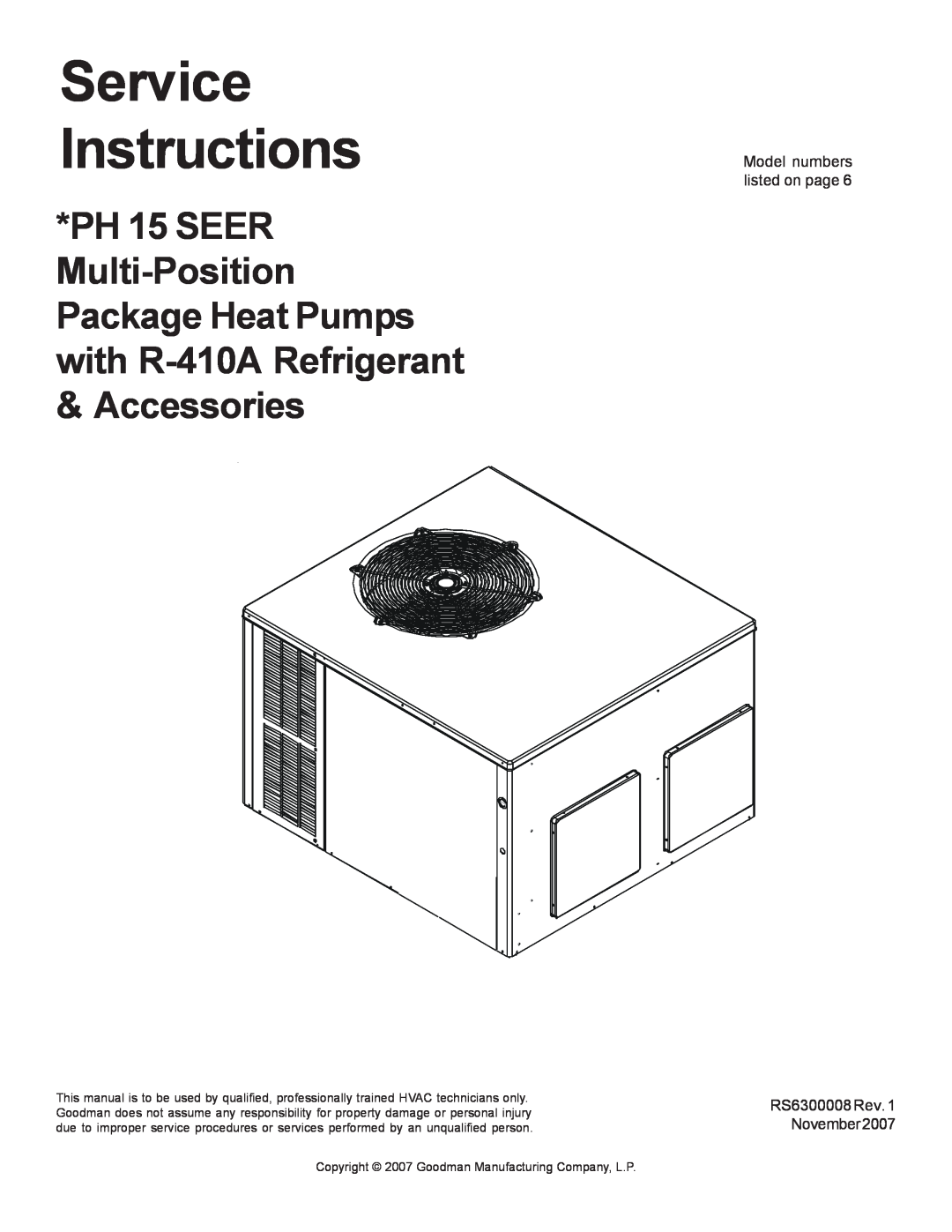 Goodman Mfg service manual Technical Manual, GPC 14 SEER R-410A Package Air Conditioners with R-410A 