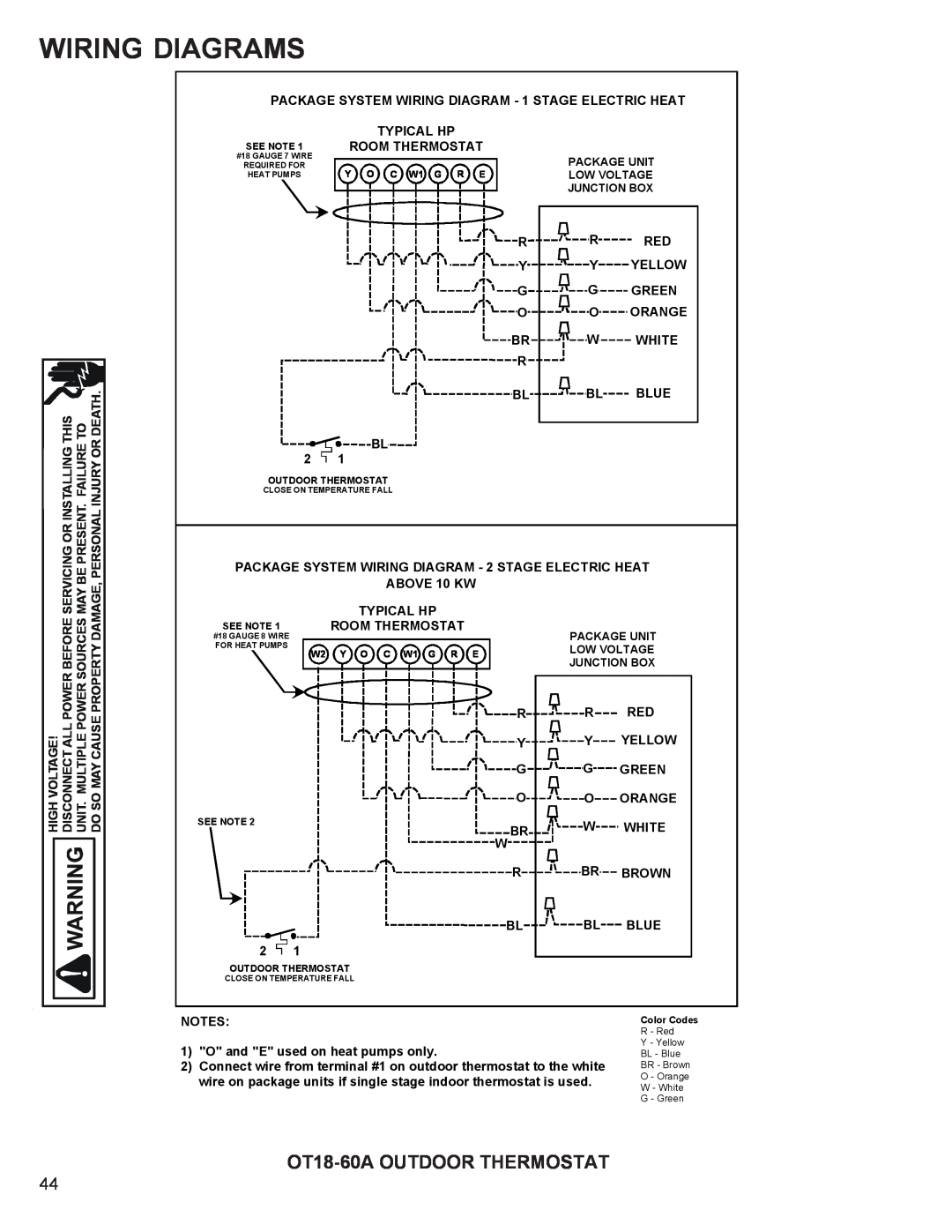 Goodman Mfg R-410A manual Wiring Diagrams, OT18-60AOUTDOOR THERMOSTAT 