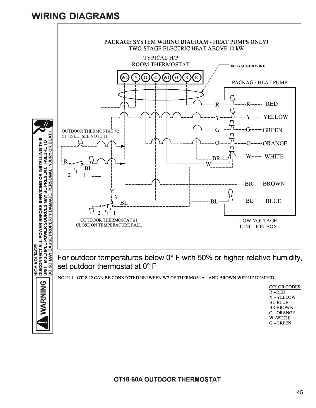 Goodman Mfg R-410A manual Wiring Diagrams, 3 BL, OT18-60AOUTDOOR THERMOSTAT, Room Thermostat 