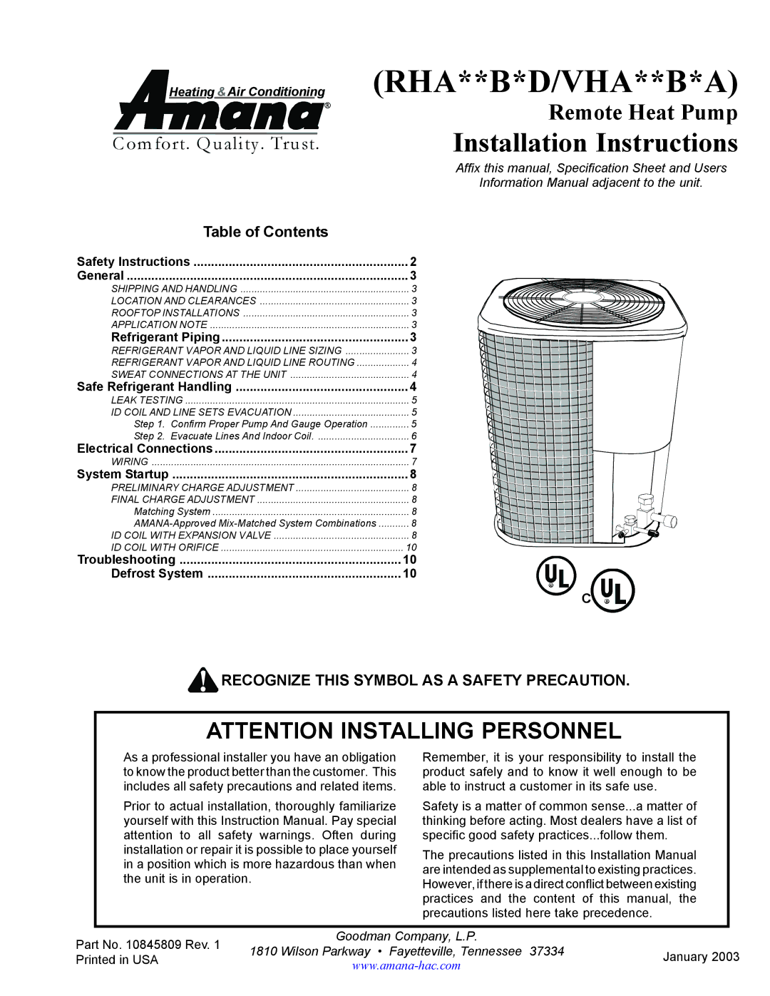 Goodman Mfg RHA**B*D installation instructions Heating & Air Conditioning, Refrigerant Piping 