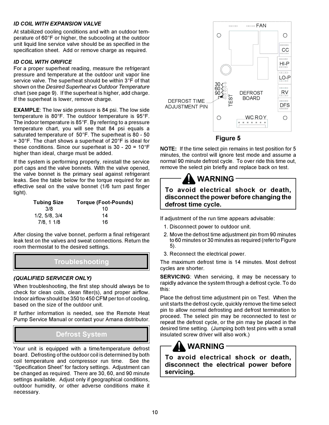 Goodman Mfg RHA**B*D Troubleshooting, Defrost System, ID Coil with Expansion Valve, ID Coil with Orifice 