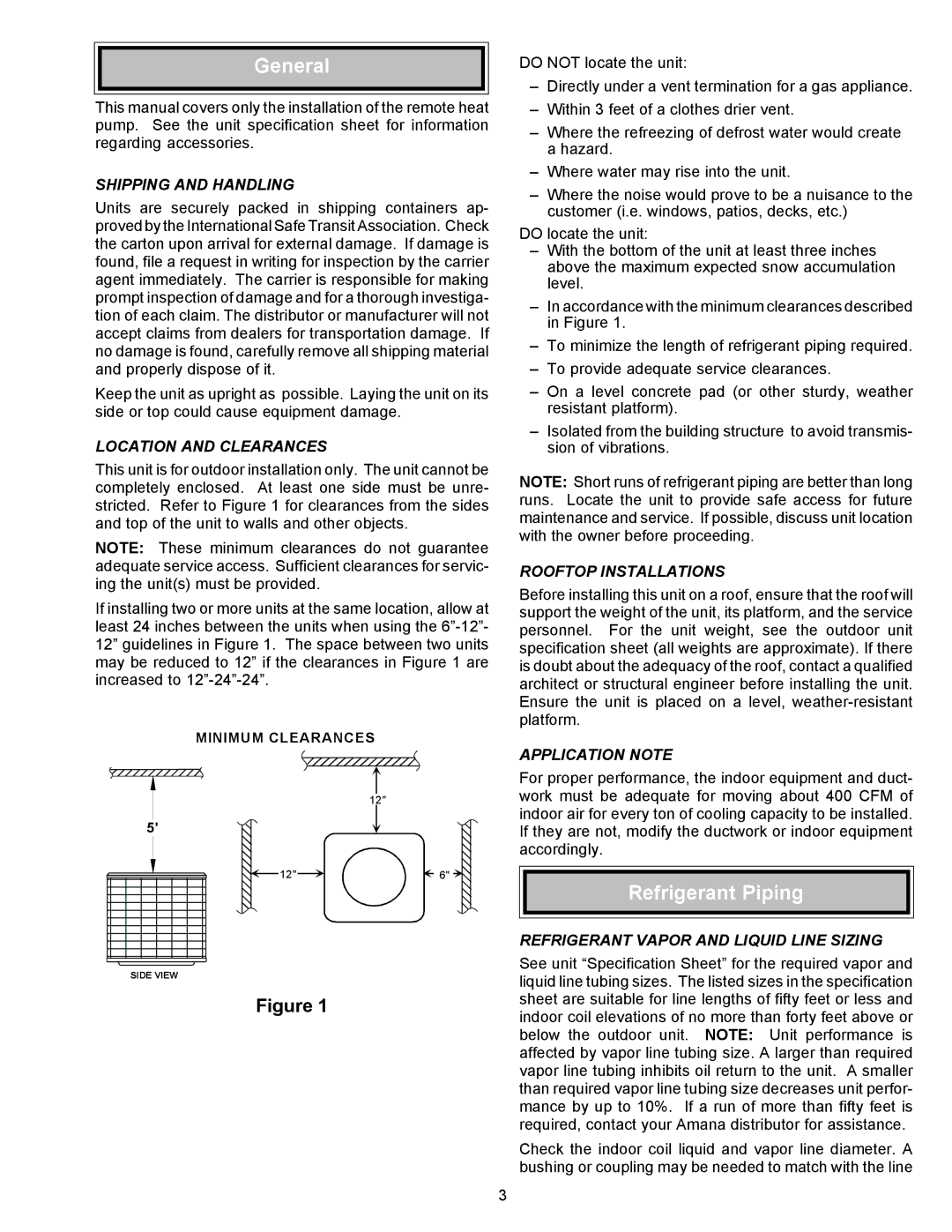 Goodman Mfg RHA**B*D installation instructions General, Refrigerant Piping 