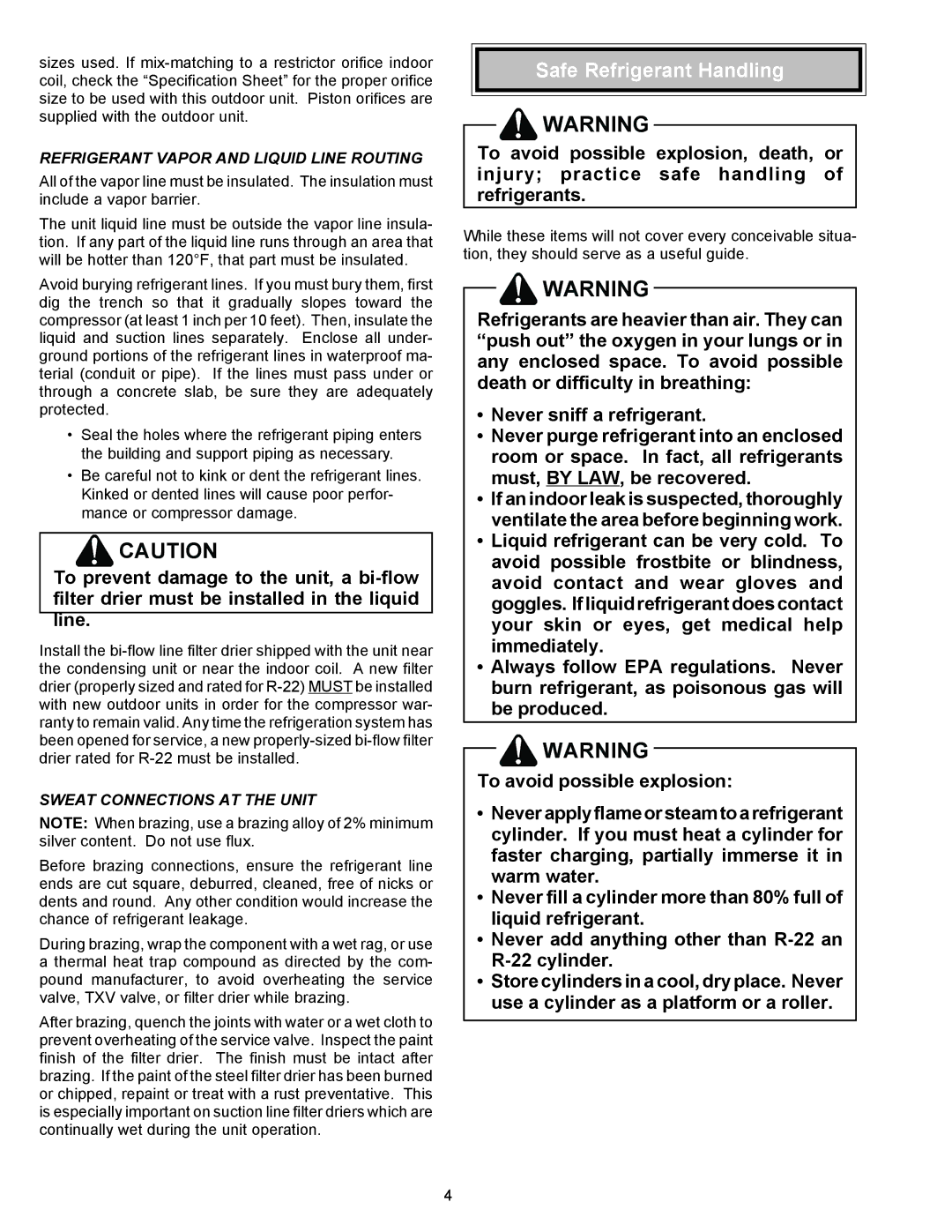 Goodman Mfg RHA**B*D Safe Refrigerant Handling, Refrigerant Vapor and Liquid Line Routing, Sweat Connections AT the Unit 