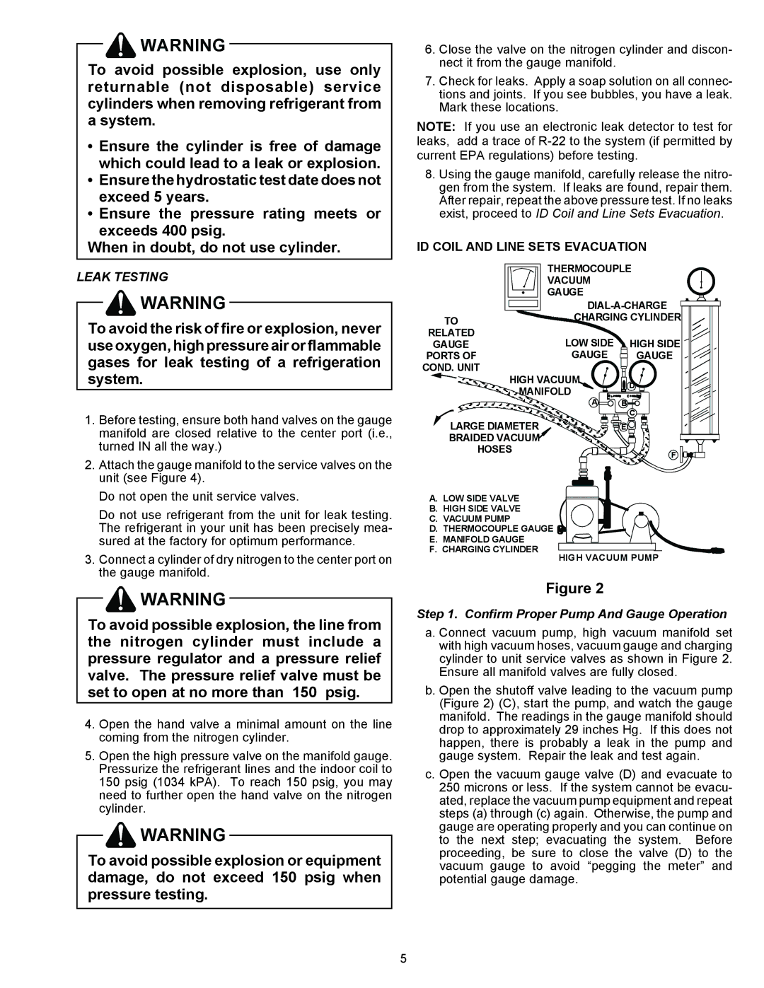 Goodman Mfg RHA**B*D installation instructions Leak Testing, Confirm Proper Pump And Gauge Operation 