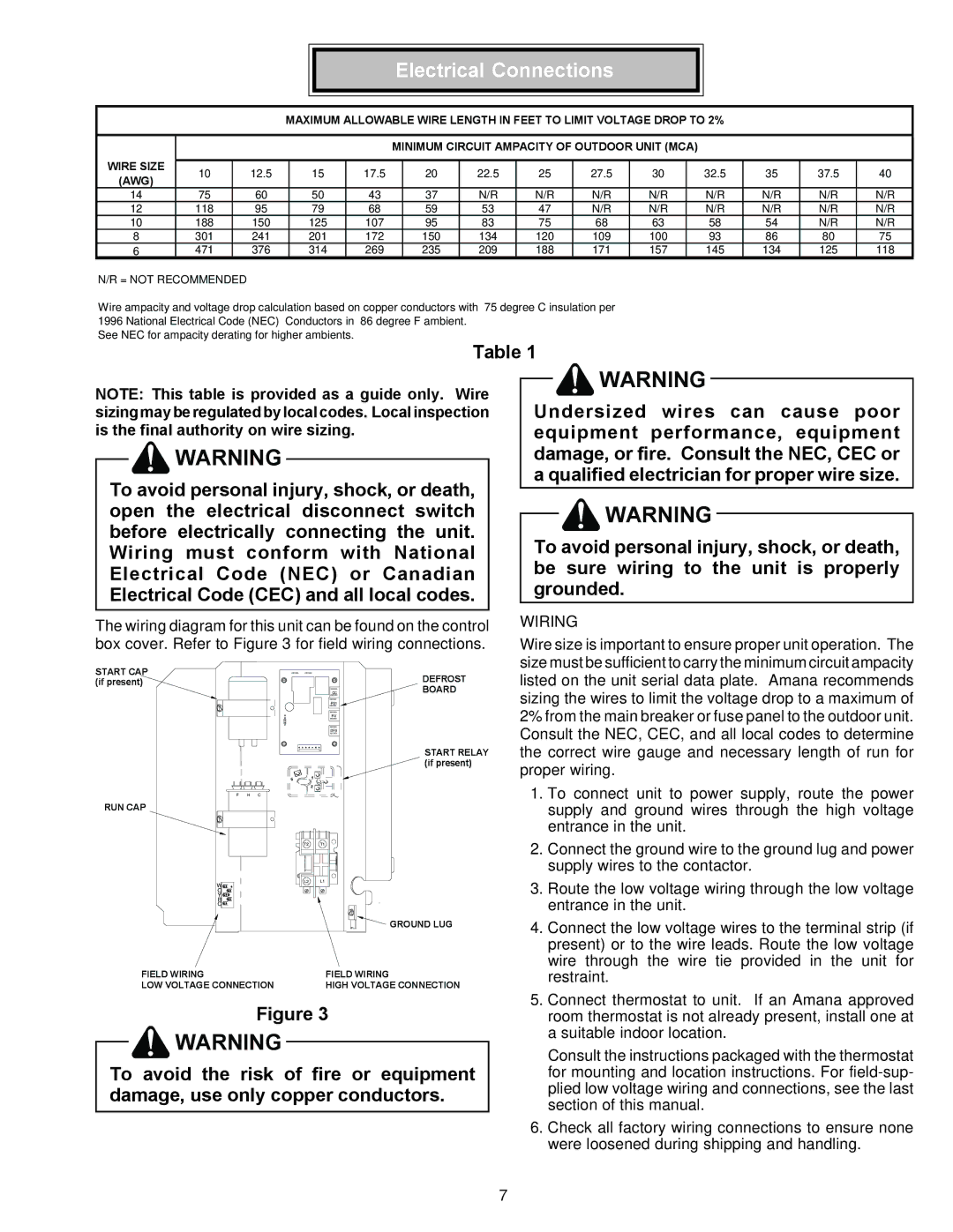 Goodman Mfg RHA**B*D installation instructions Electrical Connections, Wiring 