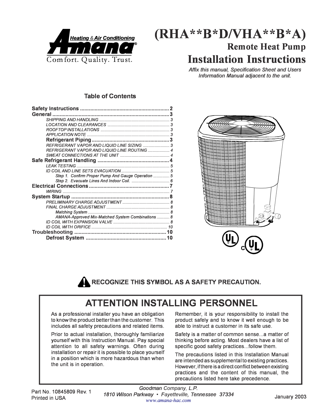 Goodman Mfg RHA**B*D installation instructions Attention Installing Personnel, Rha**B*D/Vha**B*A, Remote Heat Pump, 37334 