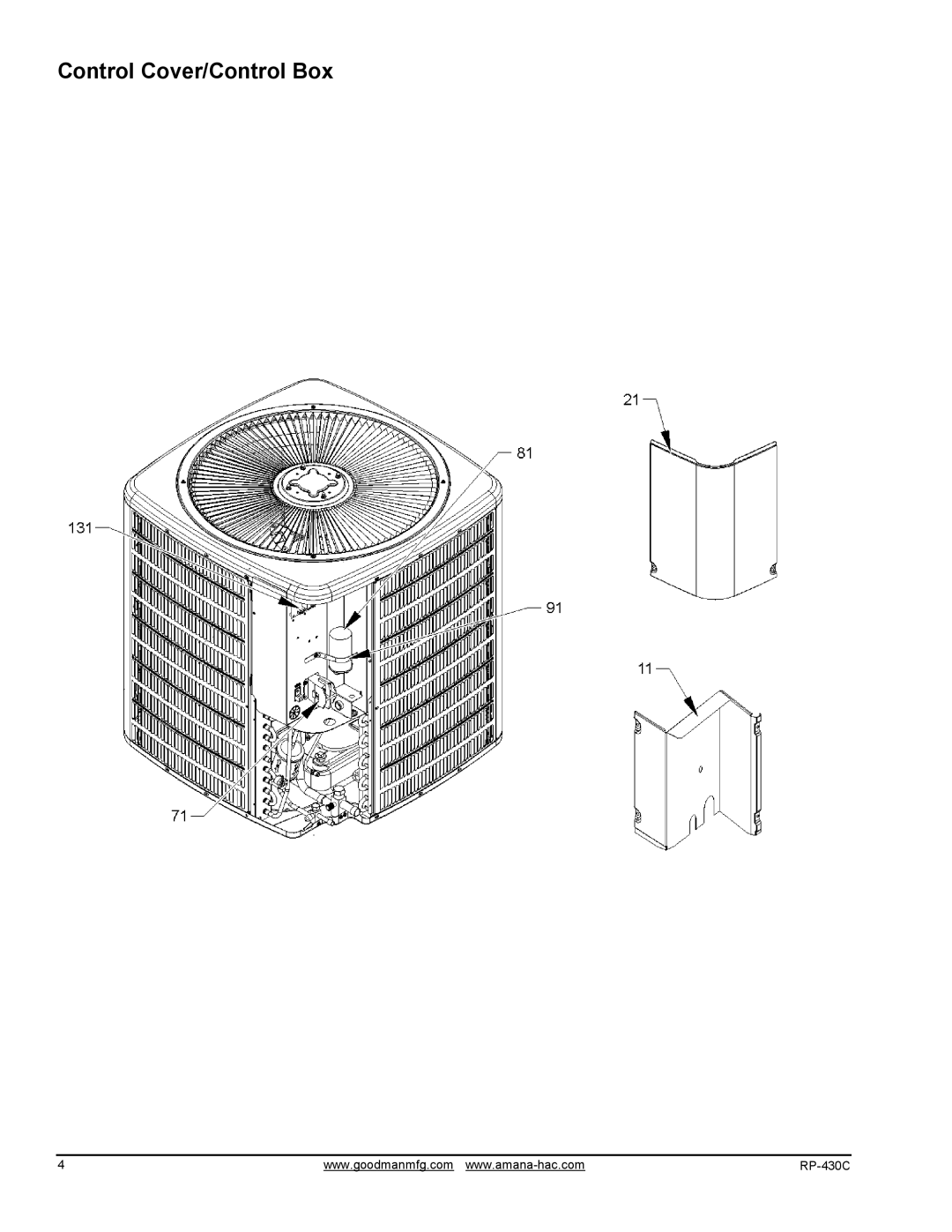 Goodman Mfg RP-430C, GSH13 Remote Heat Pump manual Control Cover/Control Box 