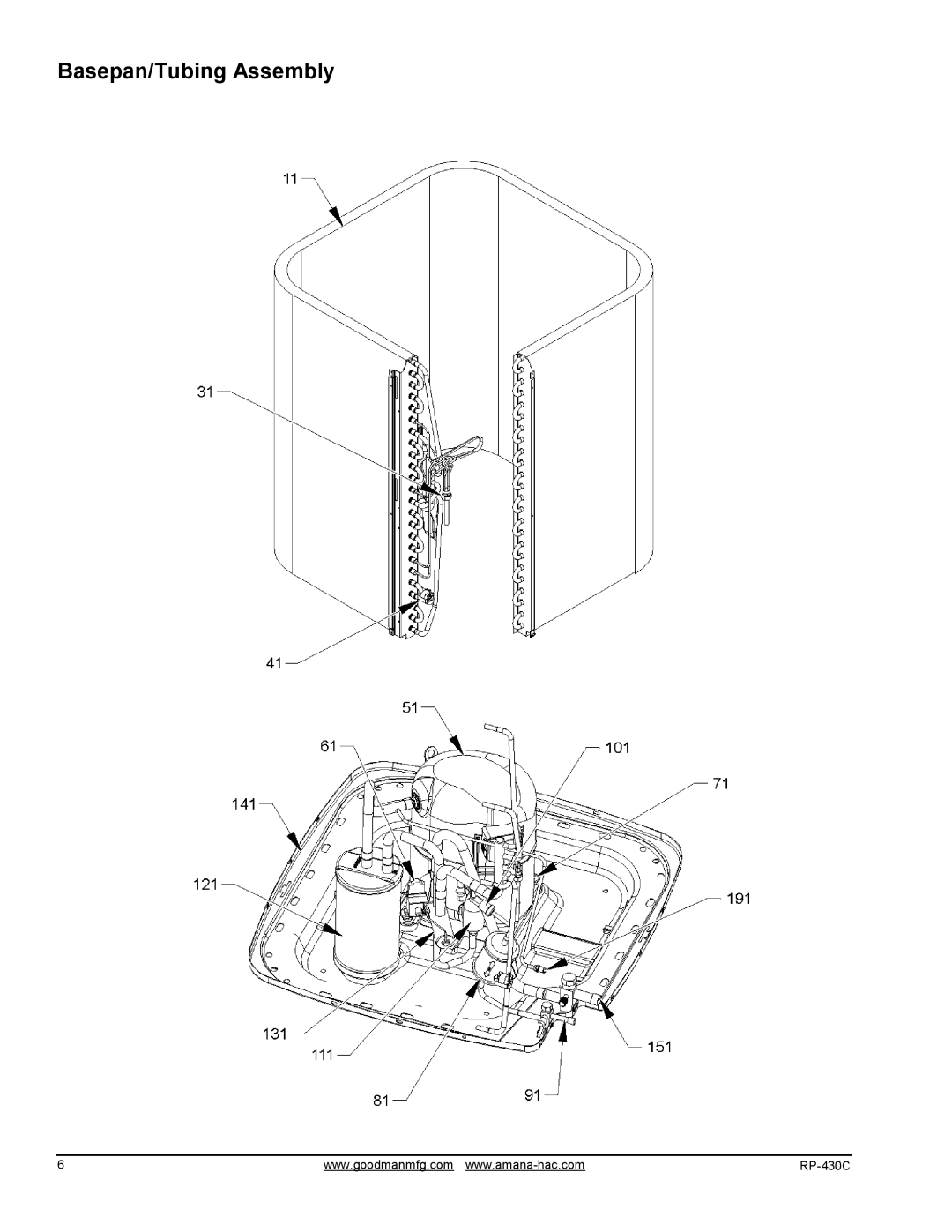 Goodman Mfg RP-430C, GSH13 Remote Heat Pump manual Basepan/Tubing Assembly 