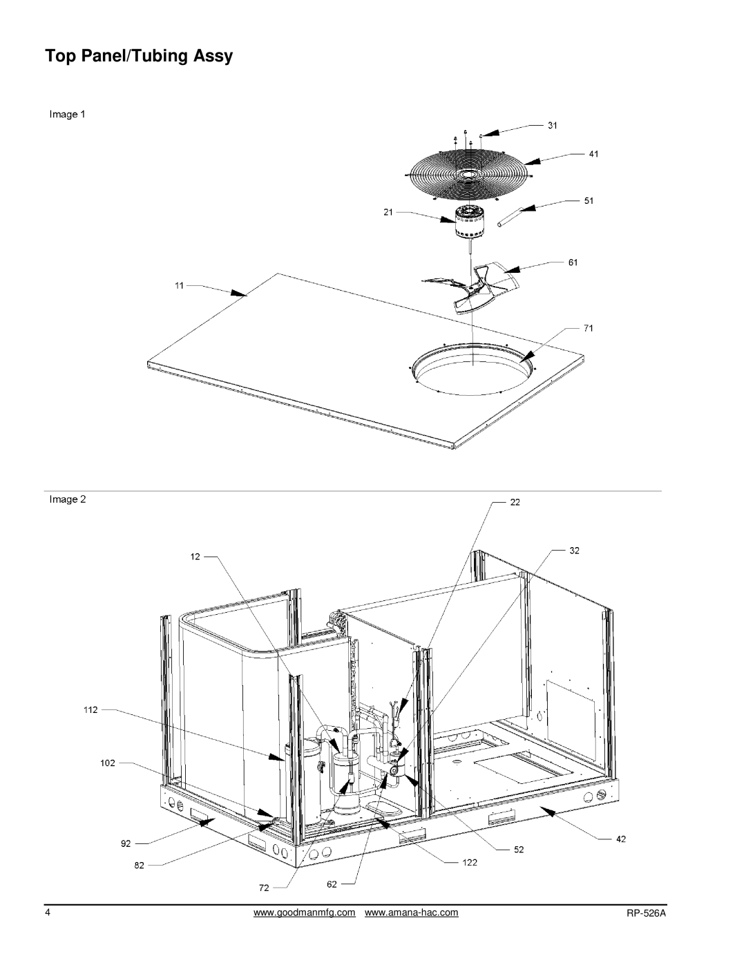 Goodman Mfg RP-526A manual Top Panel/Tubing Assy 
