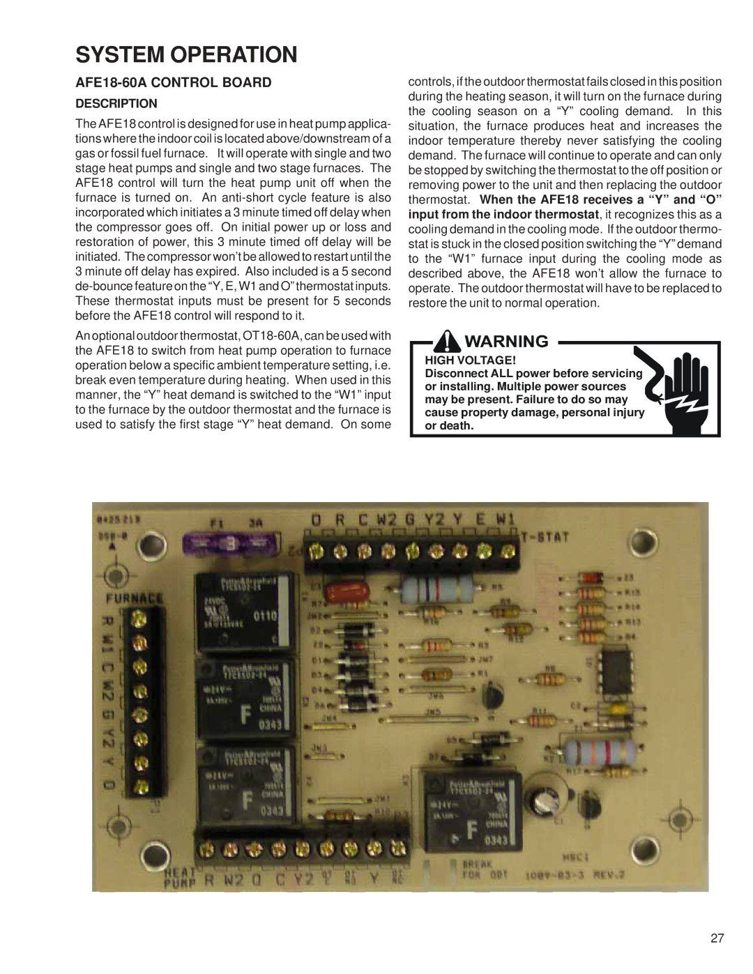 Goodman Mfg RT6100004R13 manual AFE18-60A Control Board, Description 