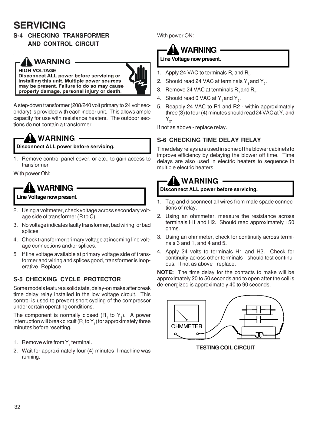 Goodman Mfg RT6100004R13 manual Checking Transformer Control Circuit, Checking Cycle Protector, Checking Time Delay Relay 