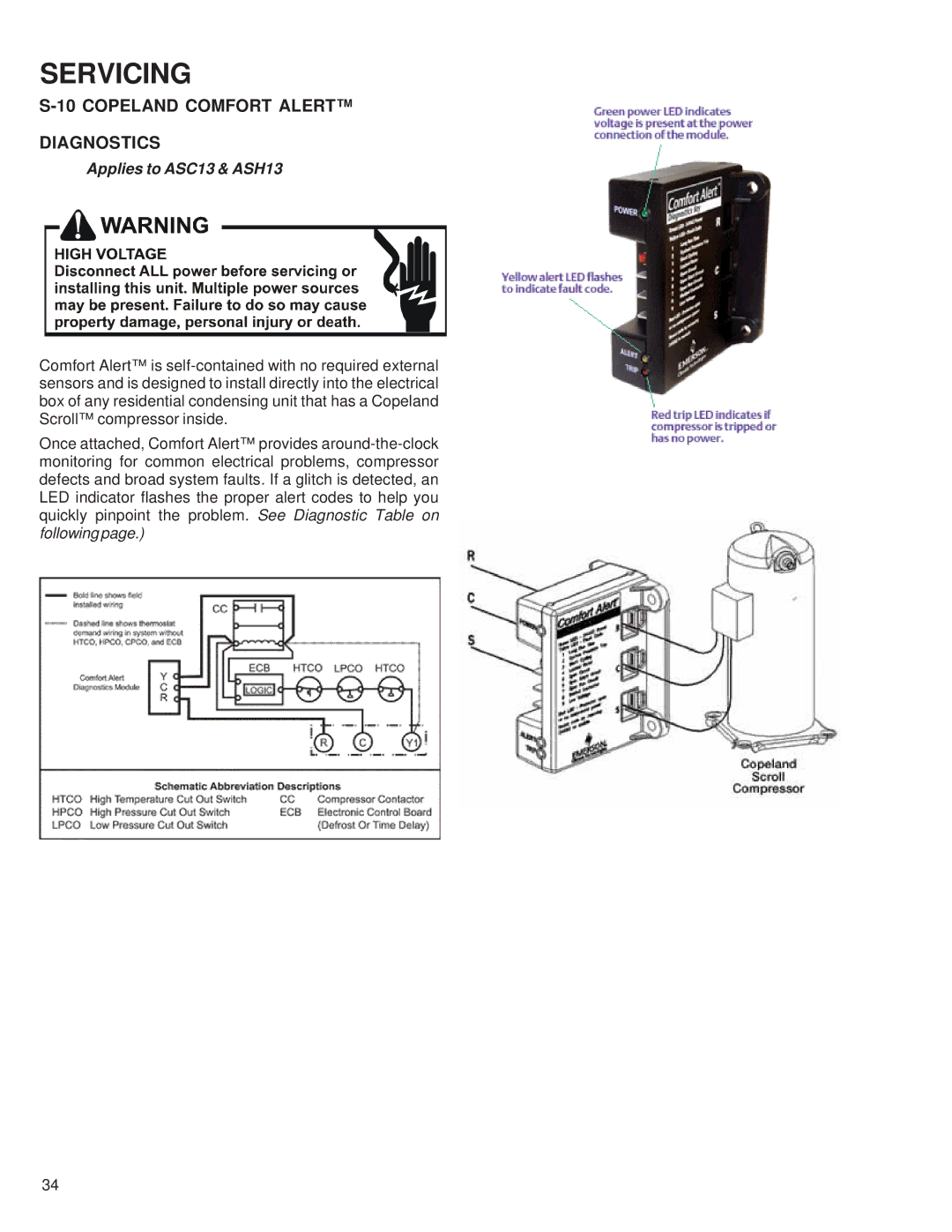 Goodman Mfg RT6100004R13 manual Copeland Comfort Alert Diagnostics, Applies to ASC13 & ASH13 