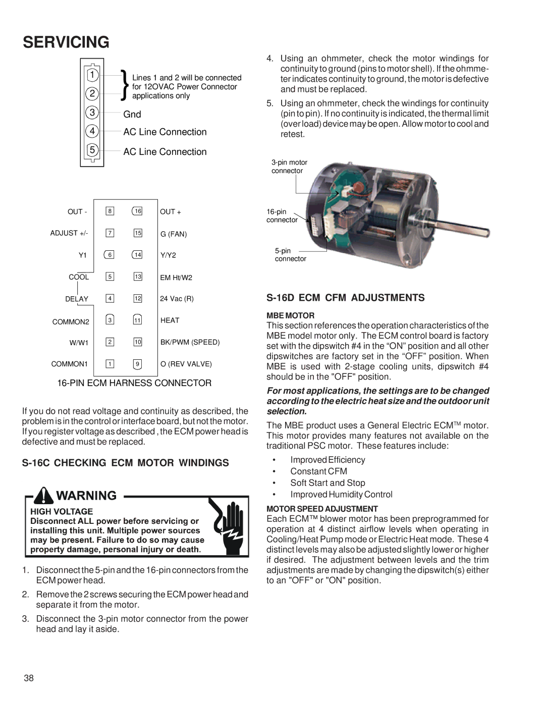 Goodman Mfg RT6100004R13 manual 16C Checking ECM Motor Windings, 16D ECM CFM Adjustments 