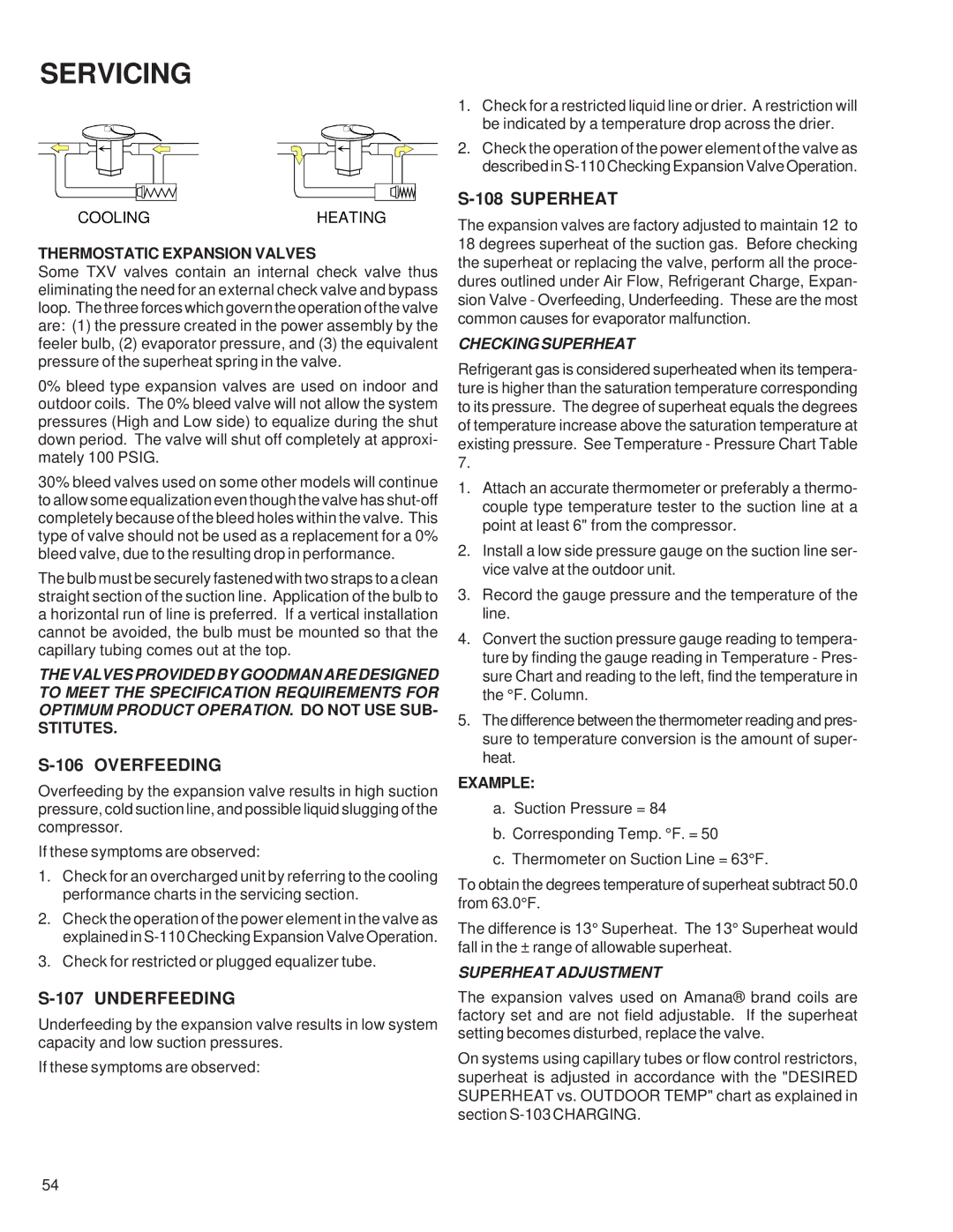 Goodman Mfg RT6100004R13 manual Overfeeding, Underfeeding, Superheat, Thermostatic Expansion Valves, Example 