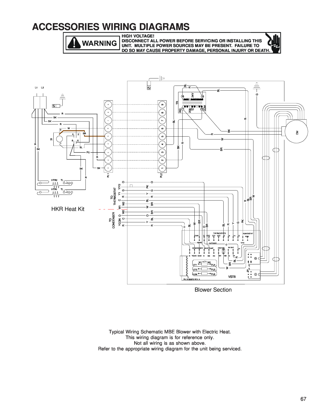 Goodman Mfg RT6100004R13 manual Accessories Wiring Diagrams, HKR Heat Kit, Blower Section, Not all wiring is as shown above 