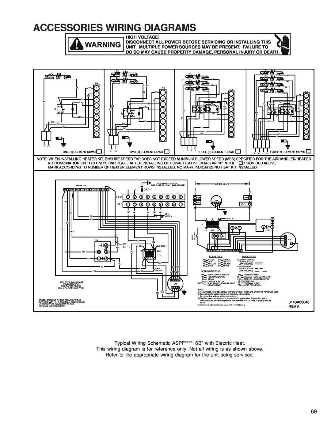 Goodman Mfg RT6100004R13 manual Accessories Wiring Diagrams, Typical Wiring Schematic ASPF****16B* with Electric Heat 