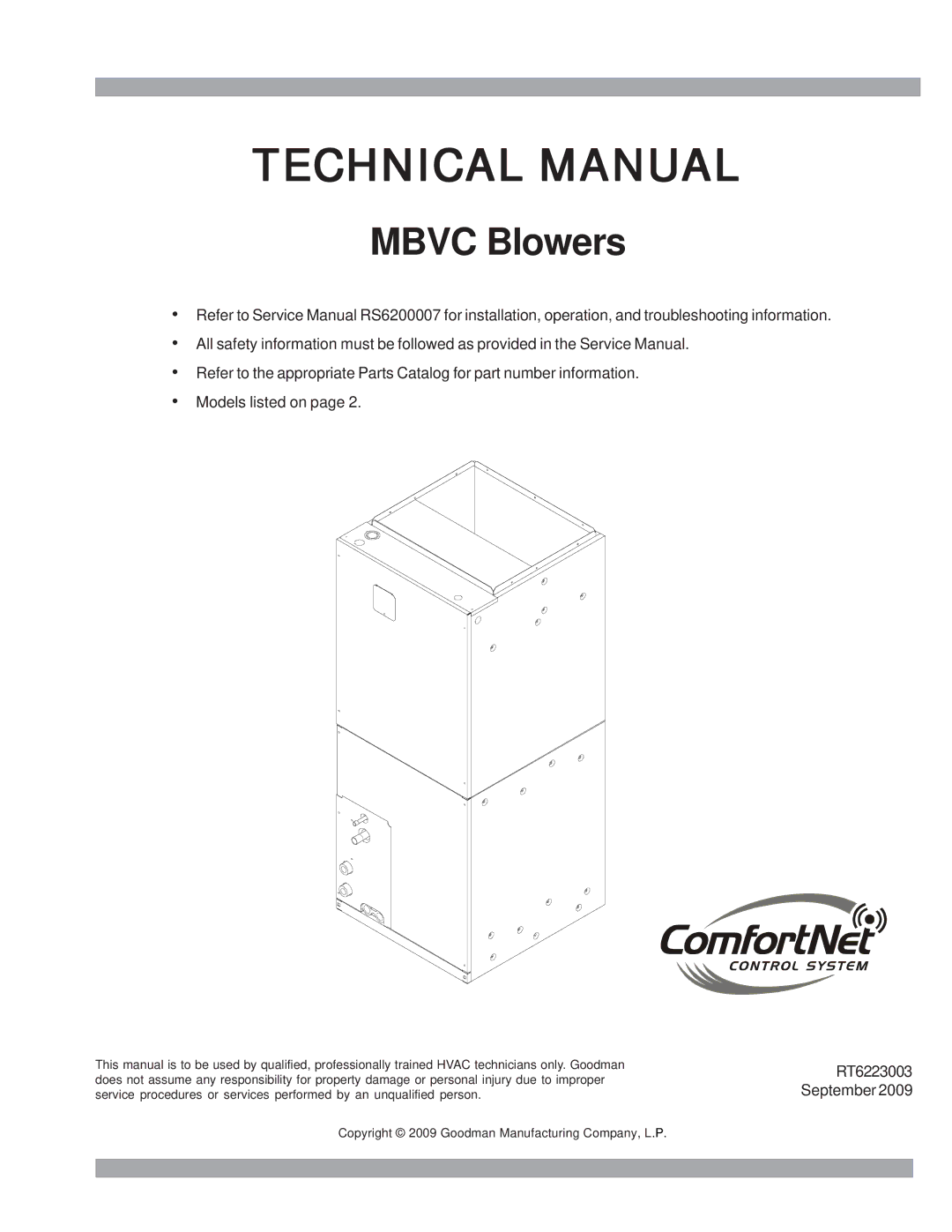 Goodman Mfg RT6223003 service manual Technical Manual 