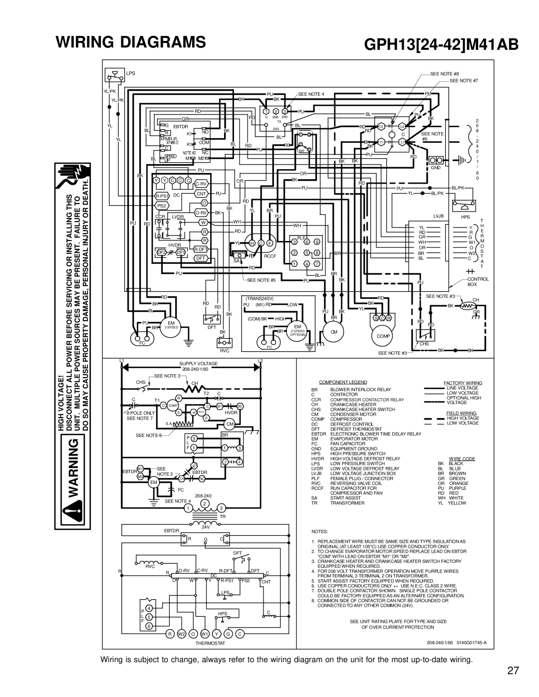 Goodman Mfg RT6332013r1 service manual Wiring Diagrams, GPH1324-42M41AB 