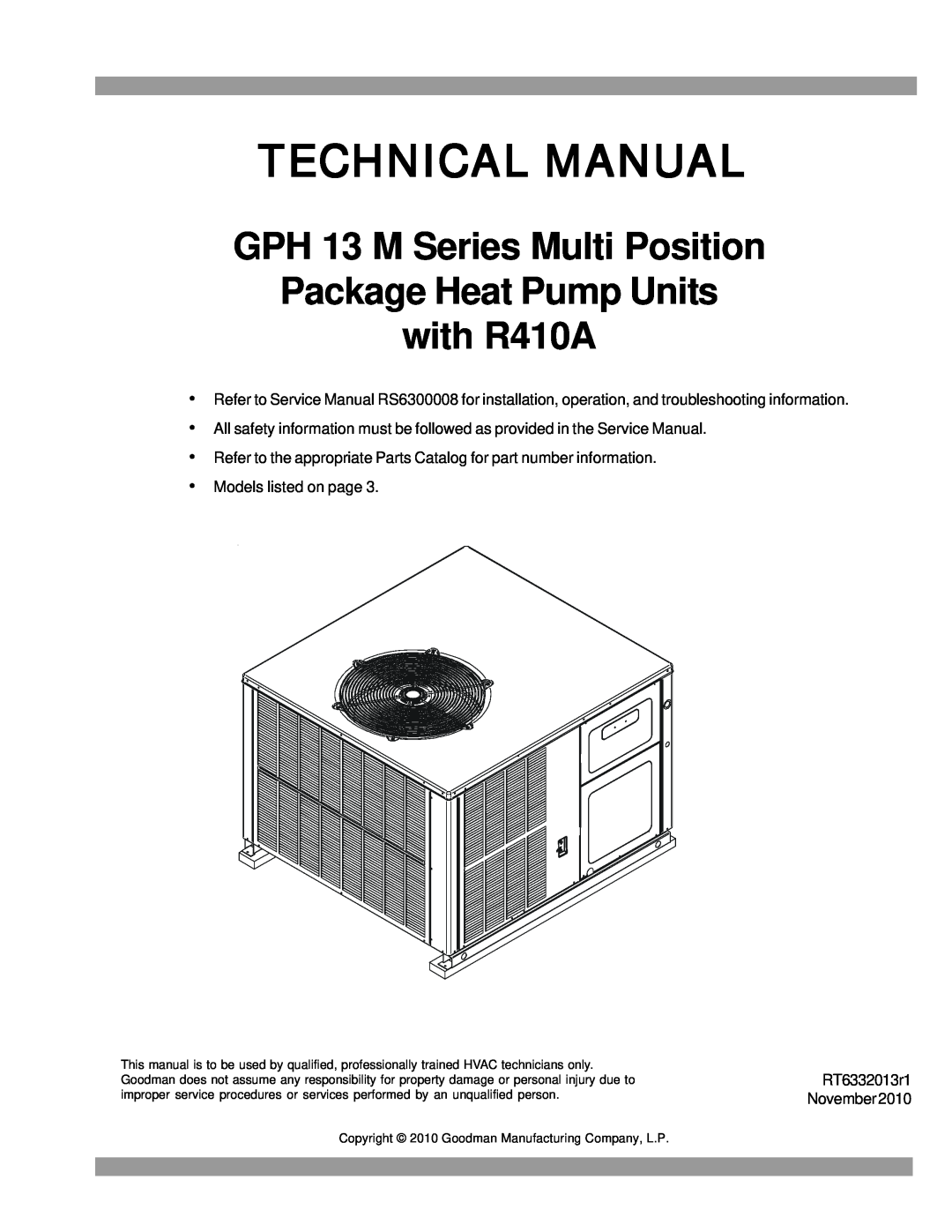 Goodman Mfg RT6332013r1 service manual Technical Manual, GPH 13 M Series Multi Position 