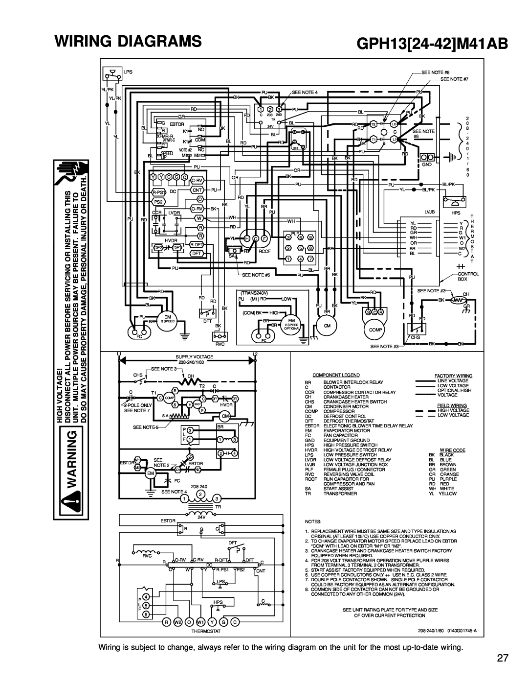 Goodman Mfg RT6332013r1 service manual Wiring Diagrams, GPH1324-42M41AB 