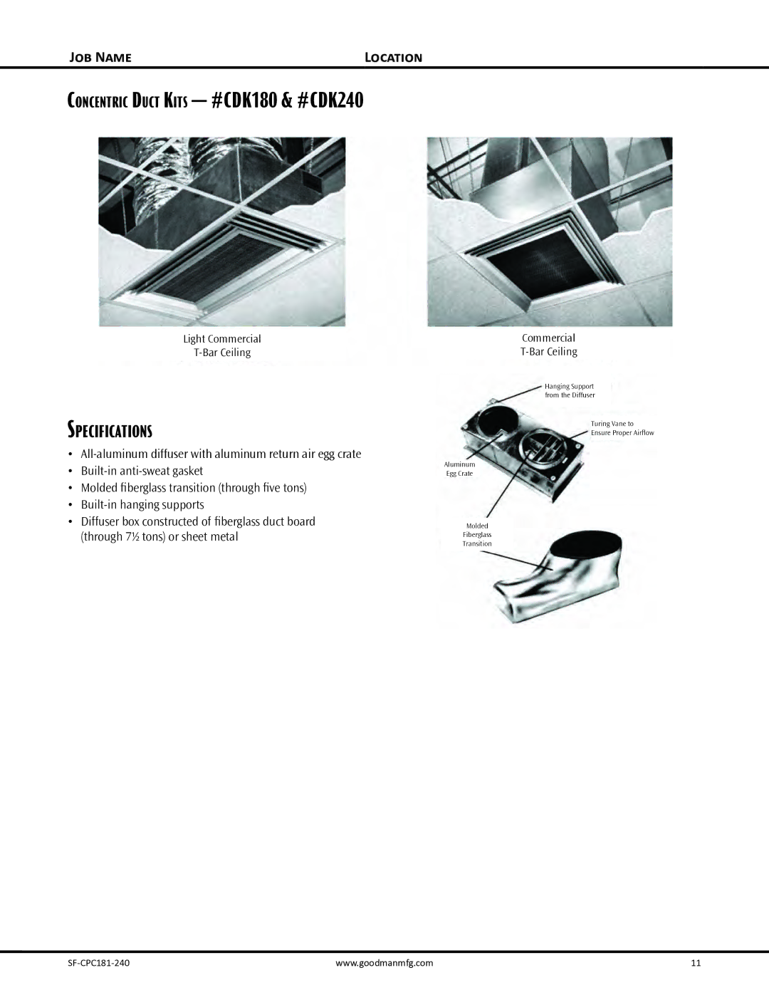 Goodman Mfg Self-Contained Packaged Air Conditioner with R-410A, SF-CPC181-240 Concentric Duct Kits #CDK180 & #CDK240 