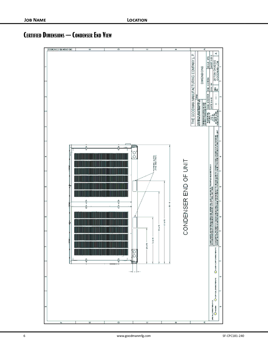 Goodman Mfg SF-CPC181-240, Self-Contained Packaged Air Conditioner with R-410A Certified Dimensions Condenser End View 