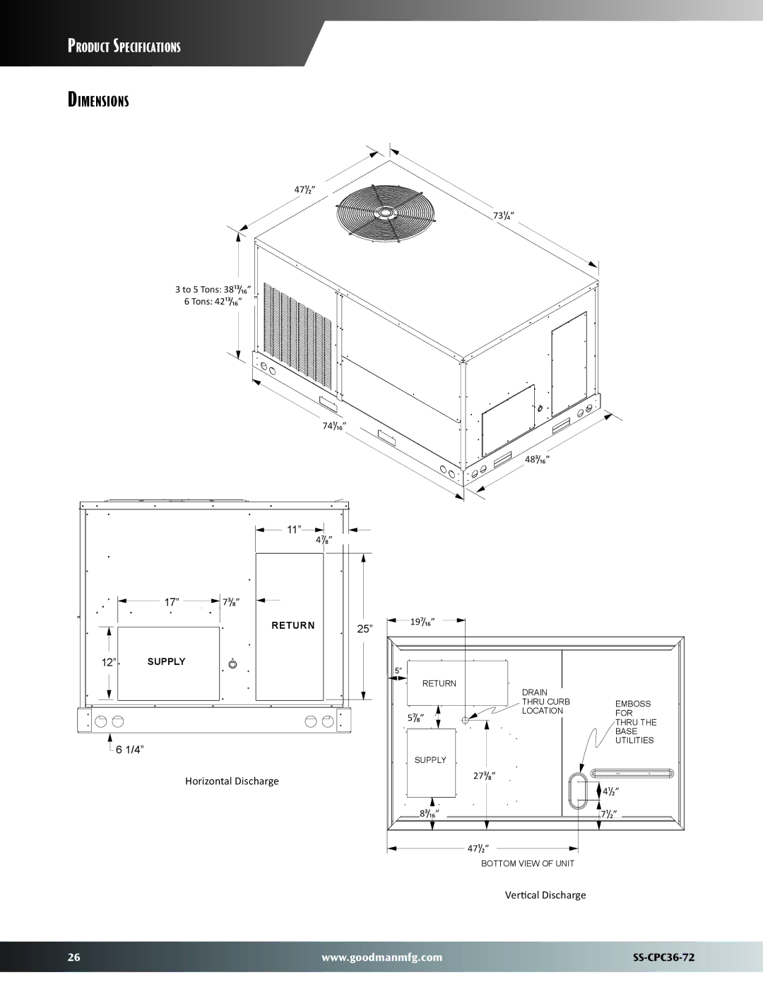 Goodman Mfg SS-CPC36-72 dimensions Dimensions 