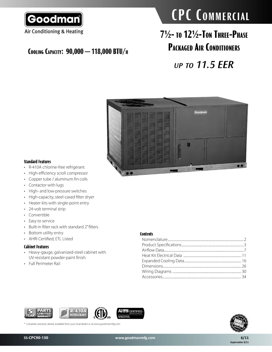 Goodman Mfg SS-CPC90-150 dimensions CPC Commercial 