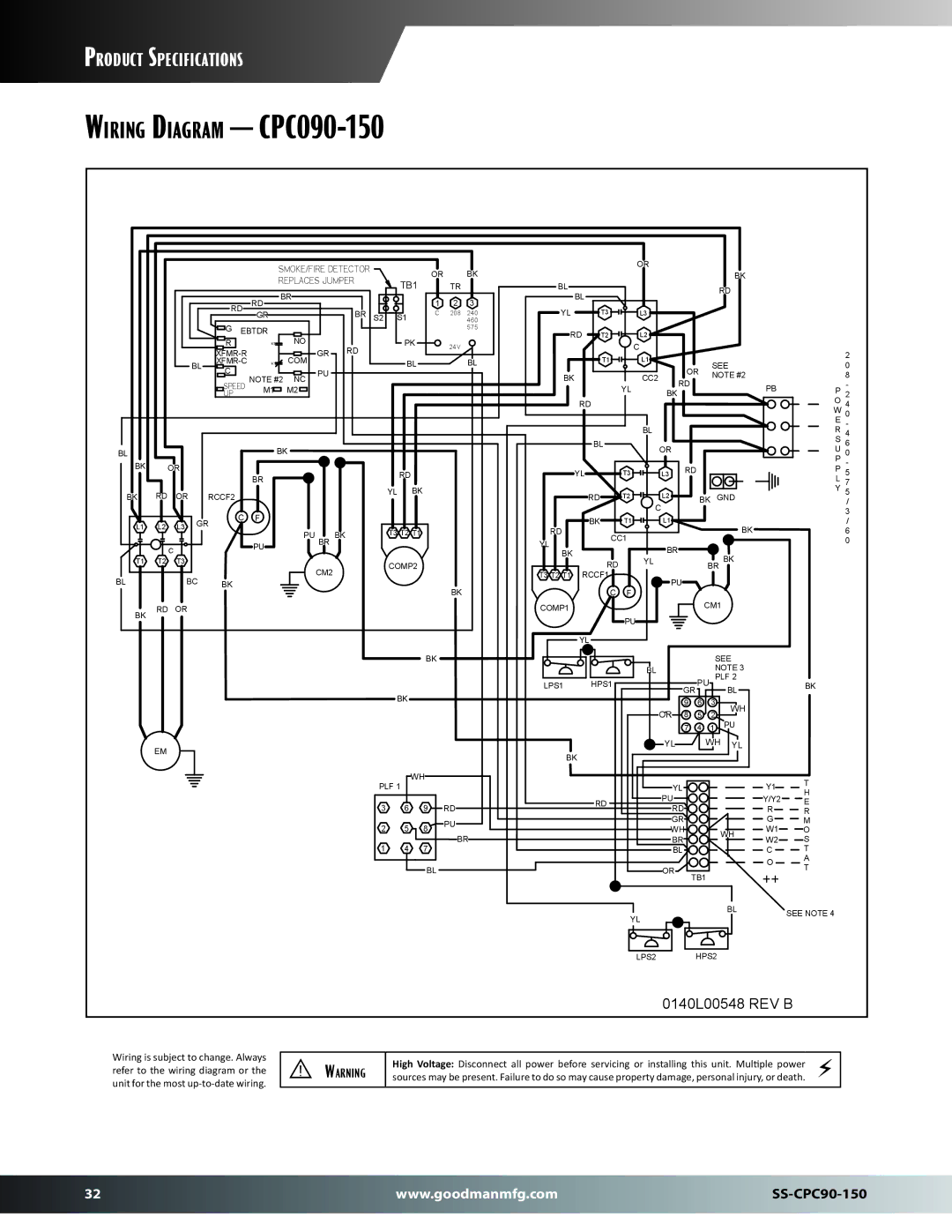 Goodman Mfg SS-CPC90-150 dimensions Wiring Diagram CPC090-150 