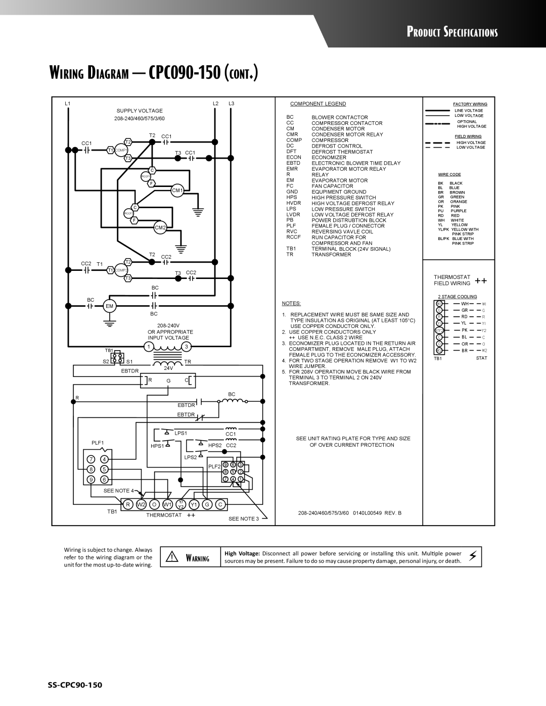 Goodman Mfg SS-CPC90-150 dimensions Wiring Diagram CPC090-150 