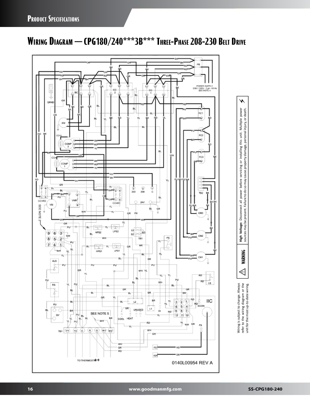 Goodman Mfg SS-CPG180-240 dimensions Power death 