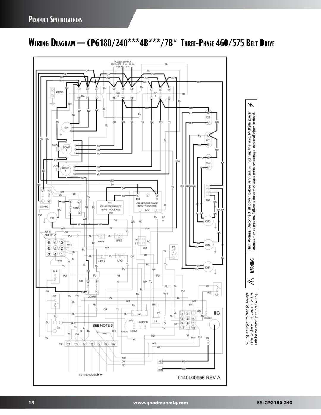 Goodman Mfg SS-CPG180-240 dimensions Product Specifications 