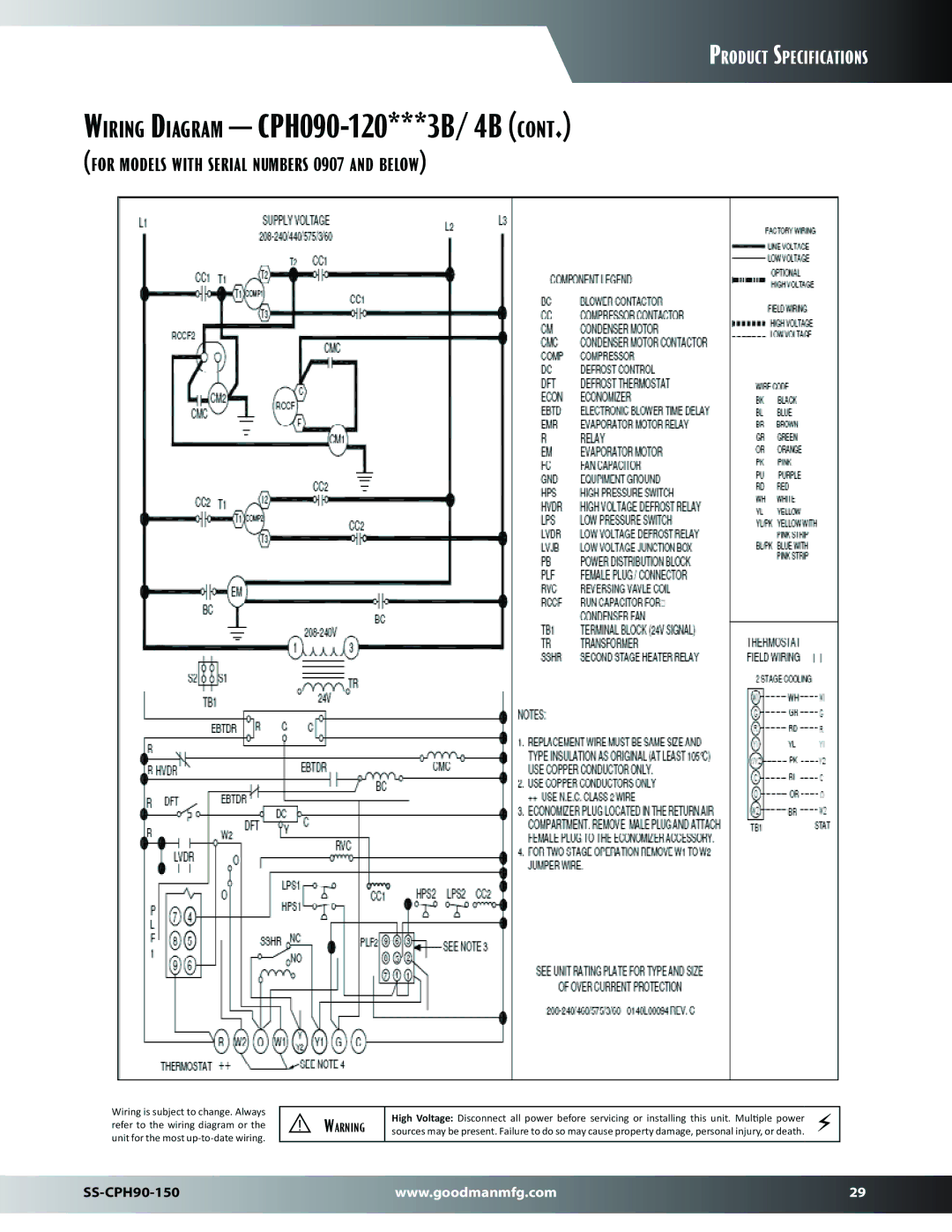 Goodman Mfg SS-CPH90-150 dimensions Wiring Diagram CPH090-120***3B/ 4B 