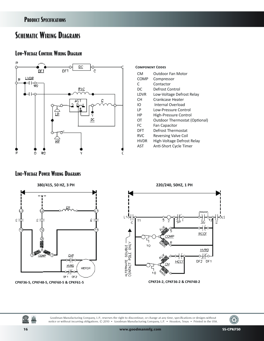 Goodman Mfg SS-CPKF50 Schematic Wiring Diagrams, Low-Voltage Control Wiring Diagram, Line-Voltage Power Wiring Diagrams 
