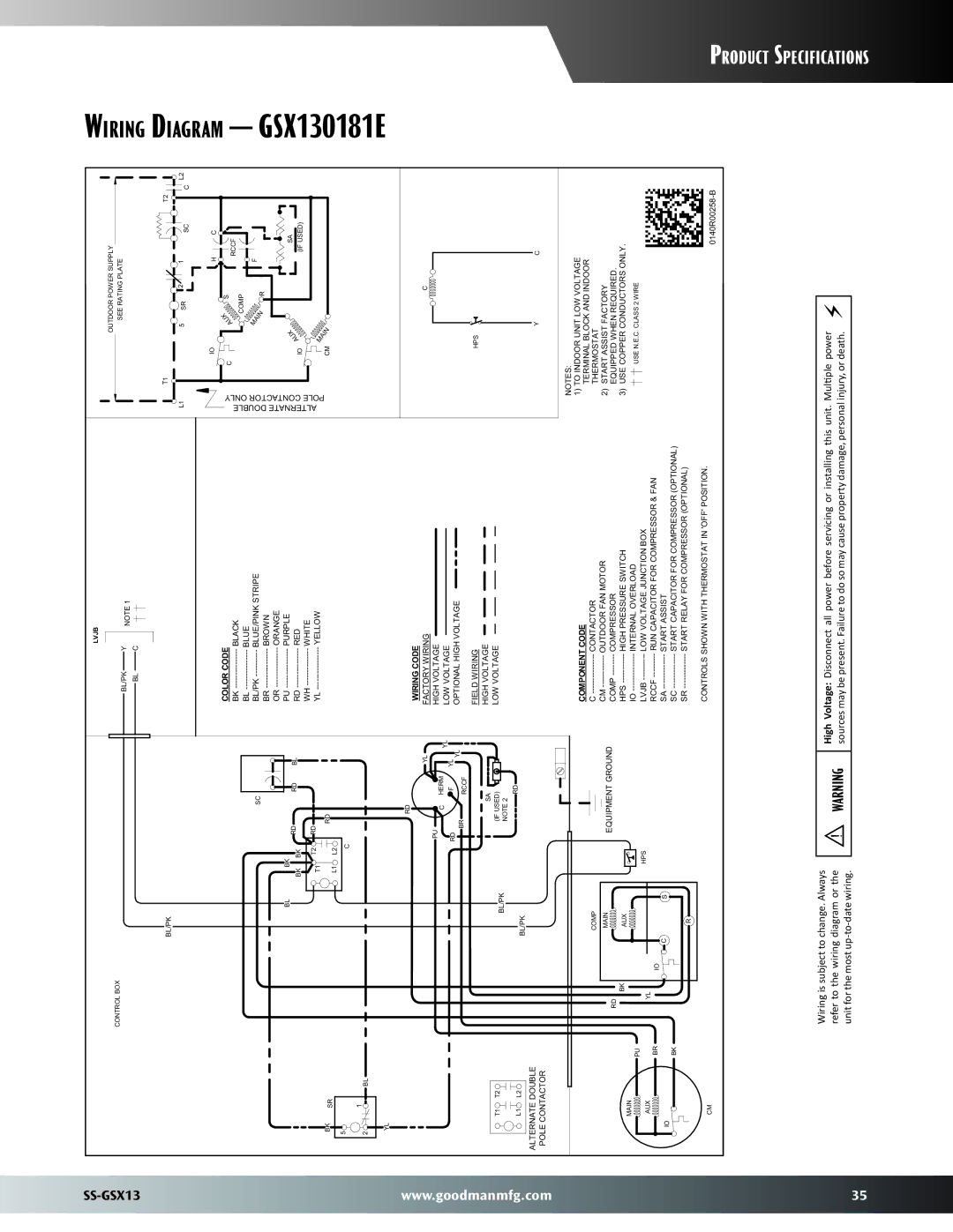 Goodman Mfg SS-GSX13 dimensions GSX130181E 