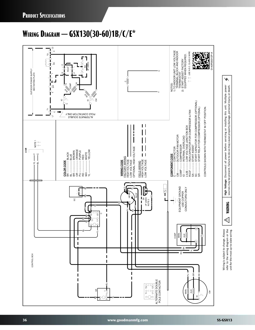 Goodman Mfg SS-GSX13 dimensions 601B/C/E 