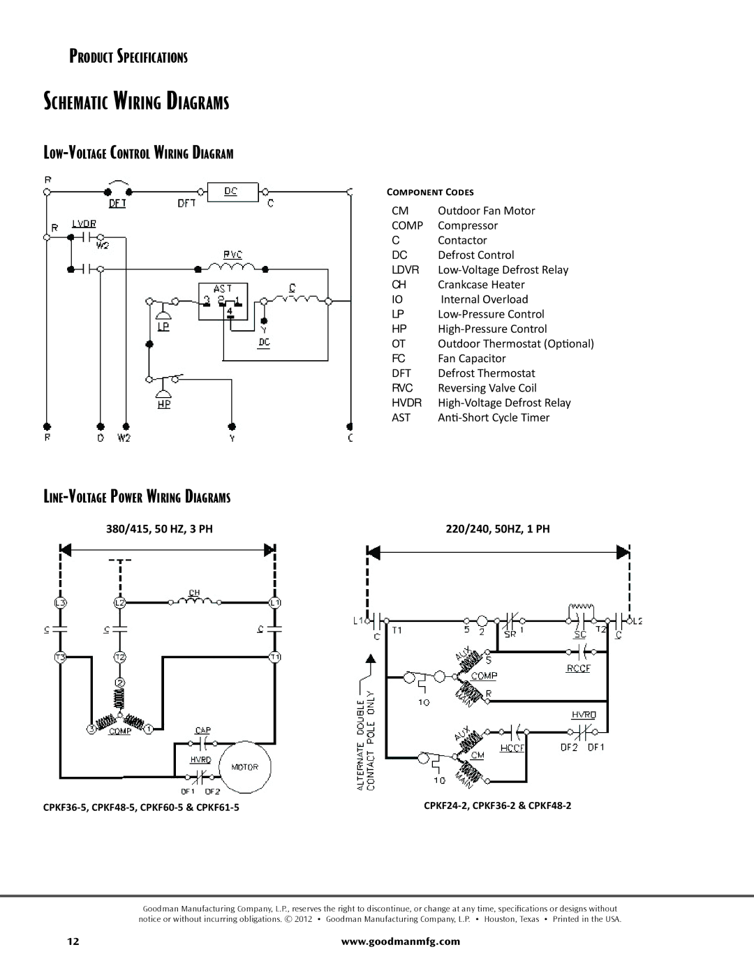 Goodman Mfg SS-ICPKF, CPKF Split System Heat Pump manual Schematic Wiring Diagrams, Low-Voltage Control Wiring Diagram 