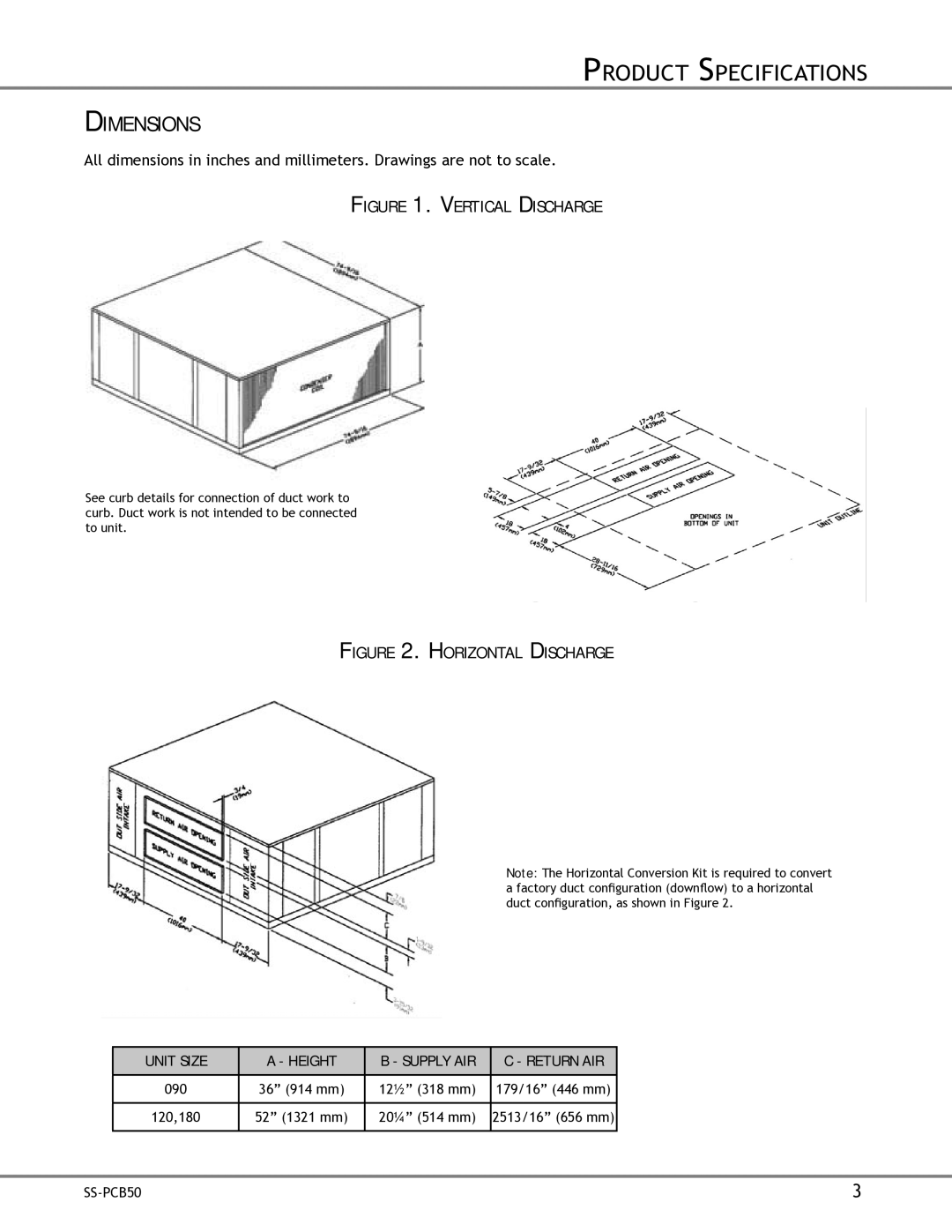 Goodman Mfg SS-PCB50 specifications Dimensions, Vertical Discharge 