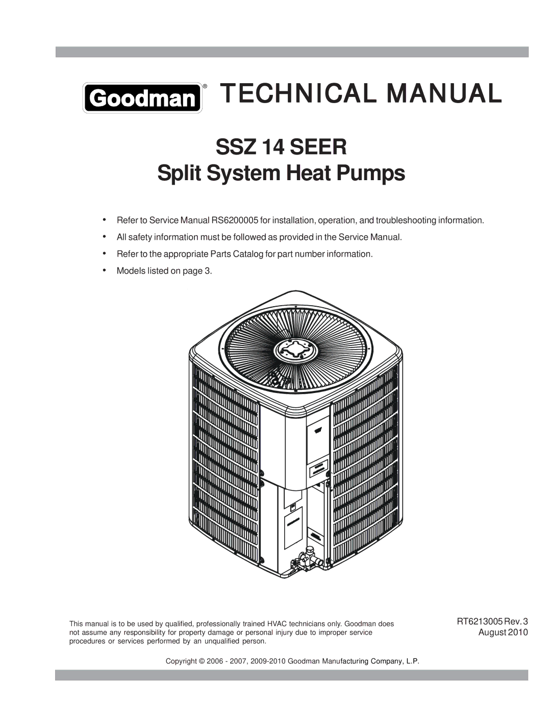 Goodman Mfg SSZ 14 SEER service manual Technical Manual 