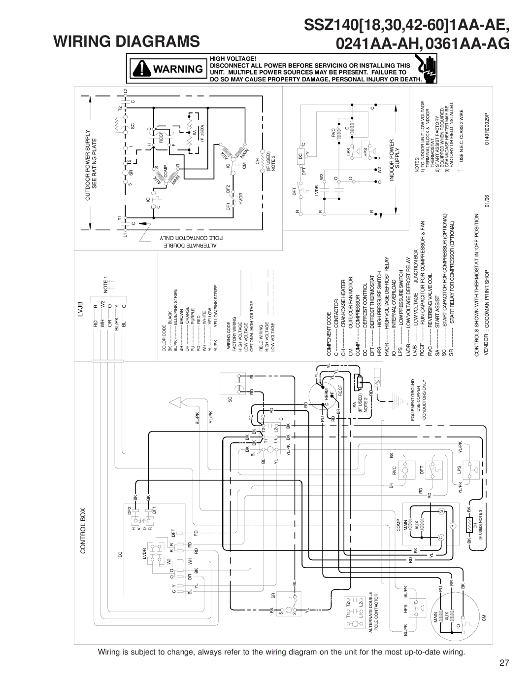 Goodman Mfg SSZ 14 SEER service manual Wiring, To change, always 