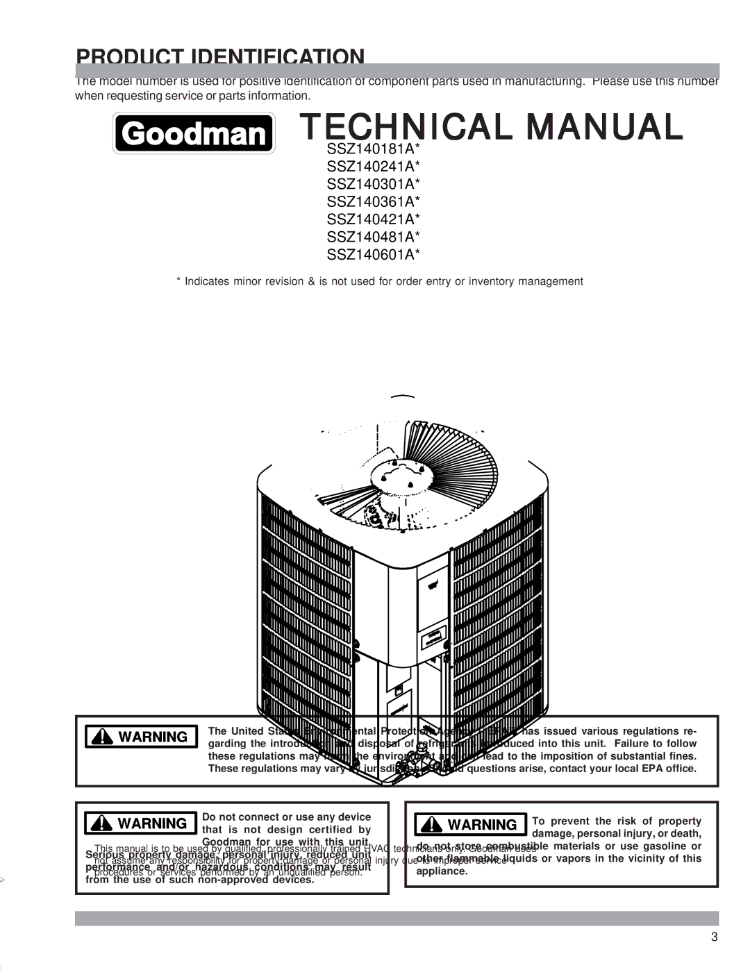 Goodman Mfg SSZ 14 SEER service manual Do not connect or use any device 