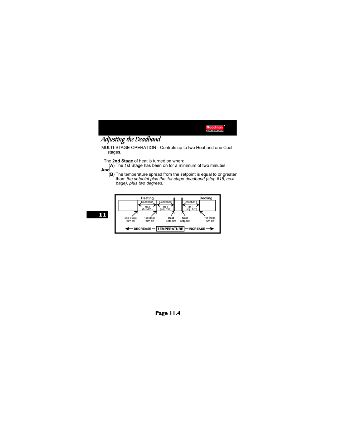 Goodman Mfg TSTATG2111 owner manual Adjusting the Deadband 