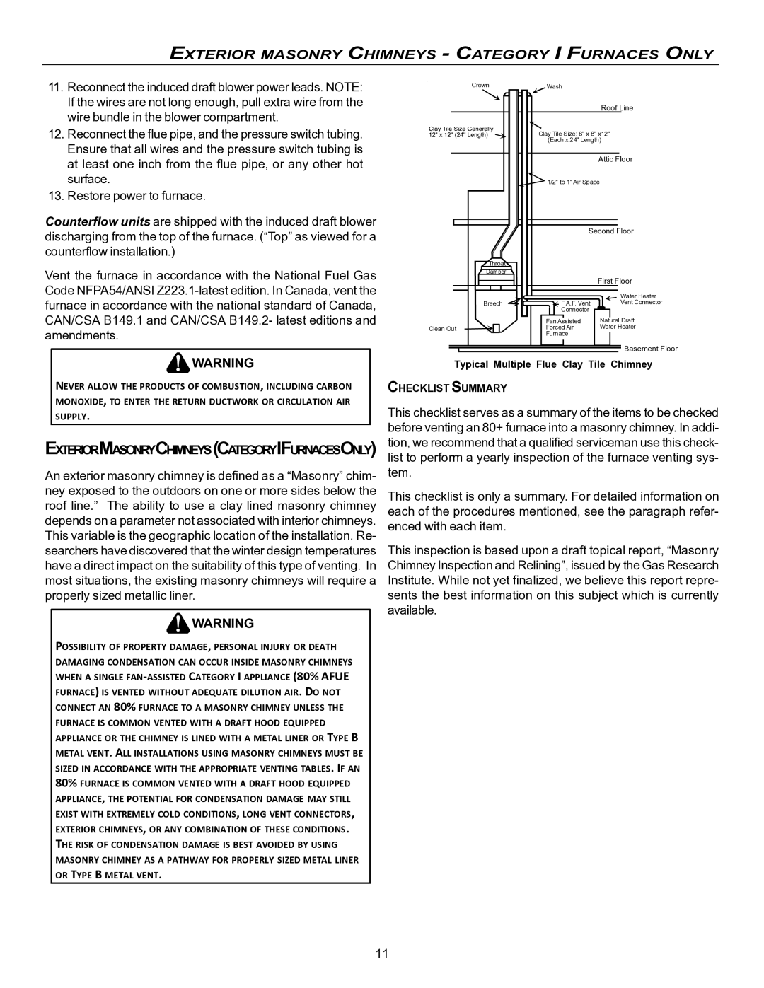 Goodman Mfg VC8 instruction manual Exteriormasonrychimneyscategoryifurnacesonly 