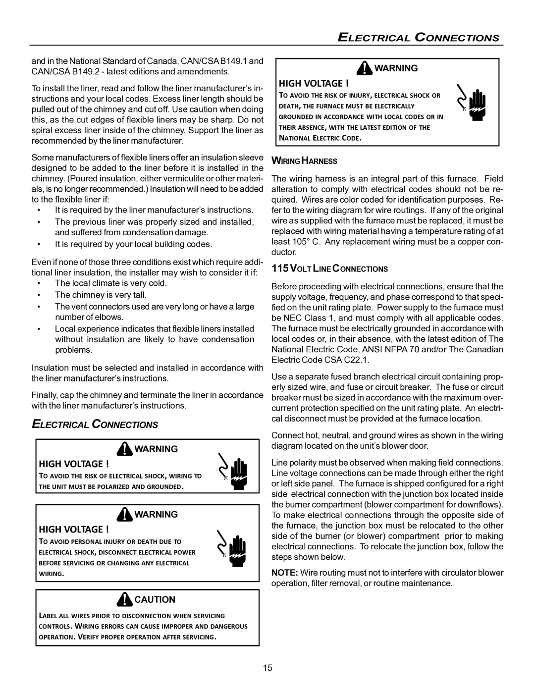 Goodman Mfg VC8 instruction manual High Voltage 