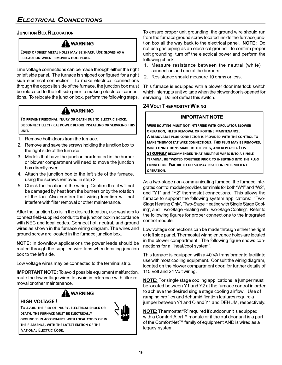 Goodman Mfg VC8 instruction manual Important Note 