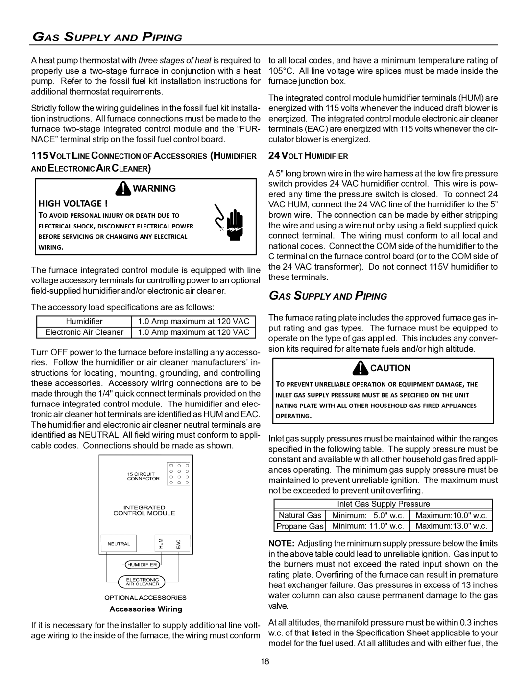 Goodman Mfg VC8 instruction manual GAS Supply and Piping, Accessories Wiring 