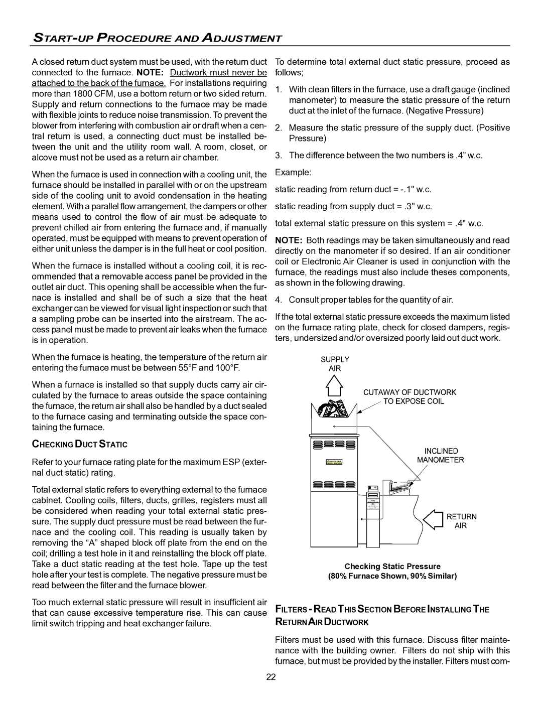 Goodman Mfg VC8 START-UP Procedure and Adjustment, Checking Static Pressure 80% Furnace Shown, 90% Similar 